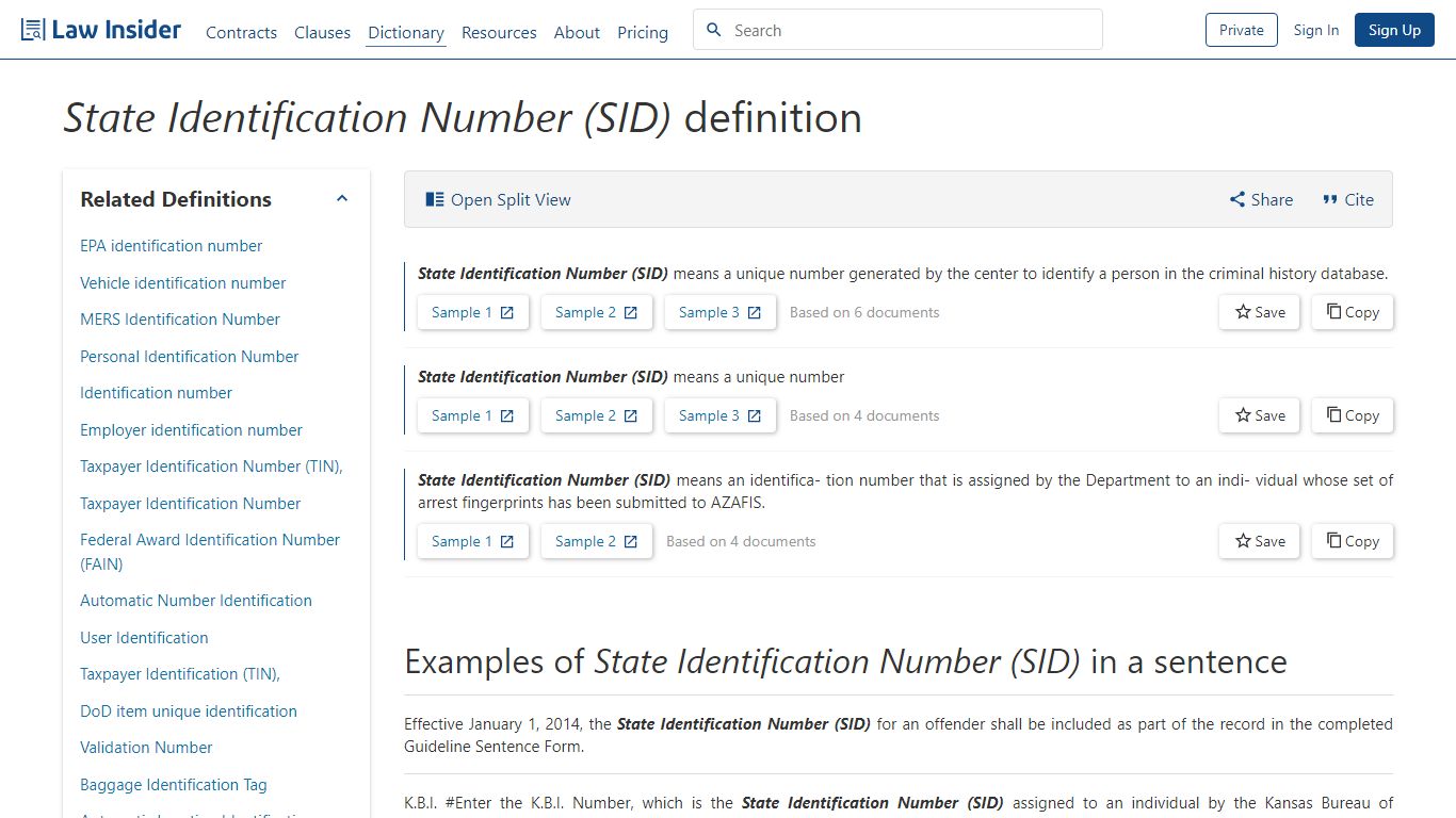 State Identification Number (SID) Definition | Law Insider